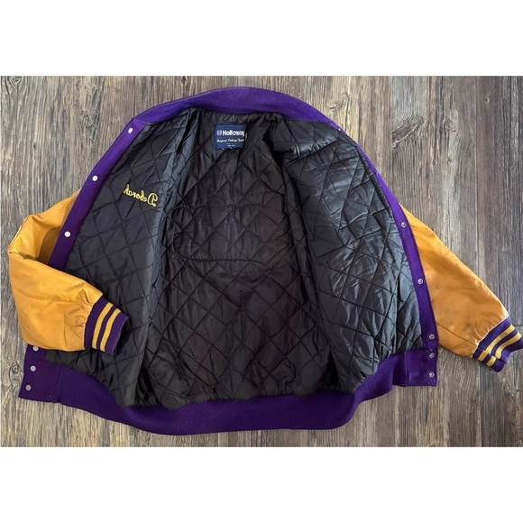 2002 Holloway Letterman Jacket Womens Lg Purple Mustard Eagles Speech Band Cheer - Picture 3 of 8